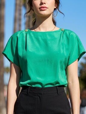 Vintage 80s Anne Klein II Emerald Green Draped Blouse
